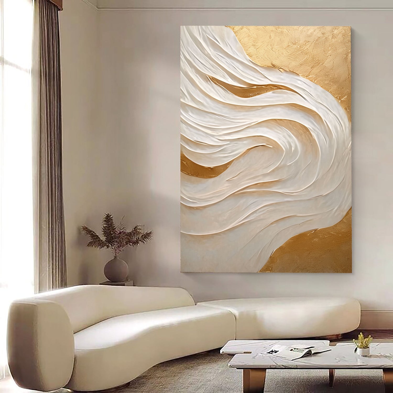 3D-Textured Art | Golden Wave Flow Coastal Textured Wall Art