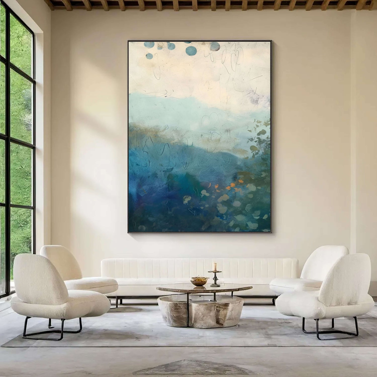 Impressionist Art | Misty Blue Hues Soft Living Room Wall Decor