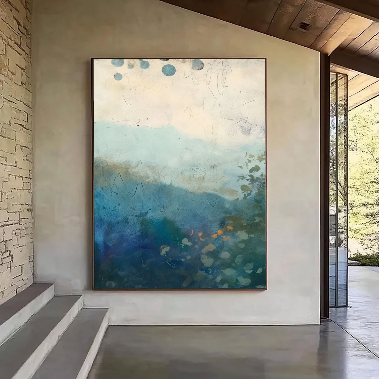 Impressionist Art | Misty Blue Hues Soft Living Room Wall Decor