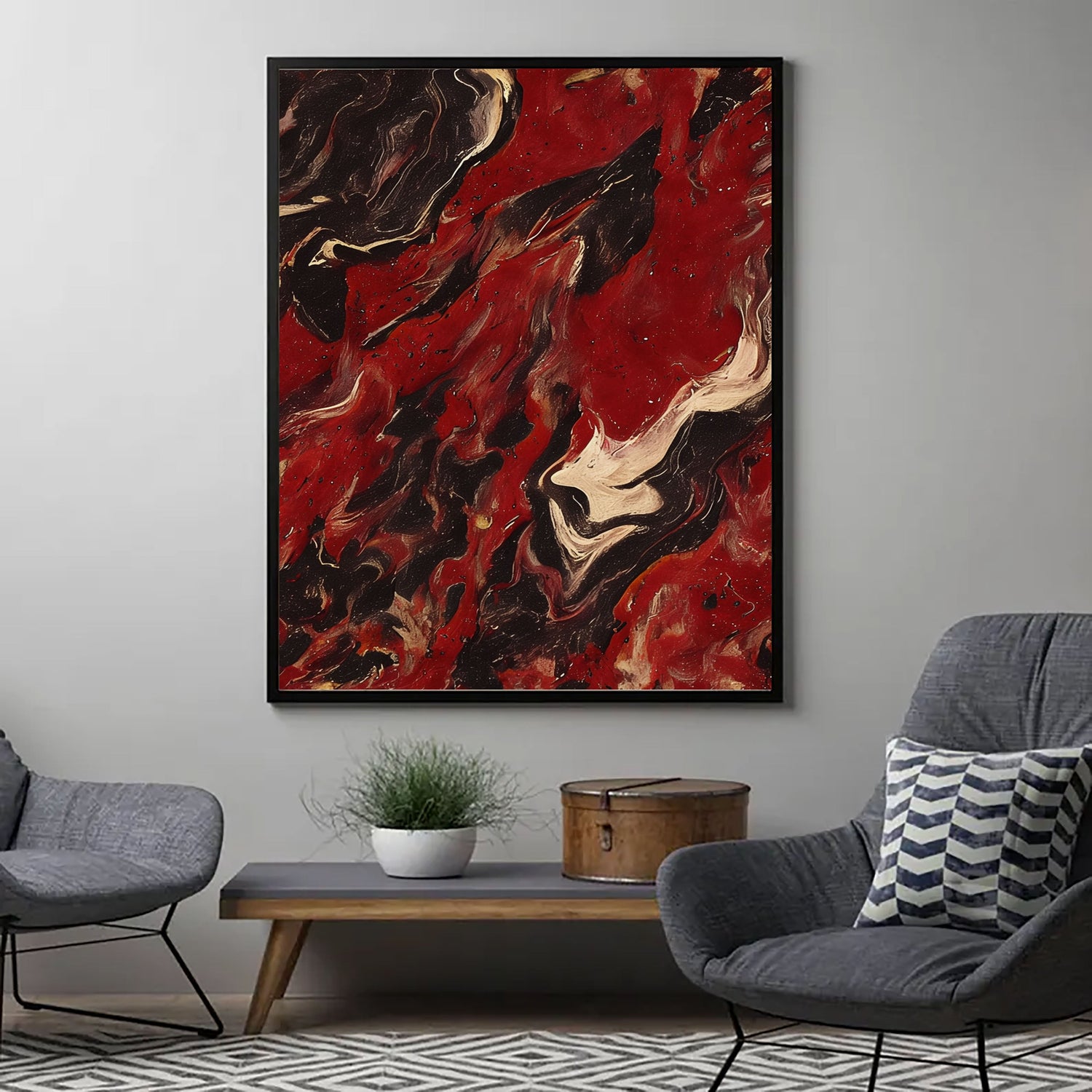 Abstract Art | Fiery Fluid Swirls Abstract Canvas Wall Decor