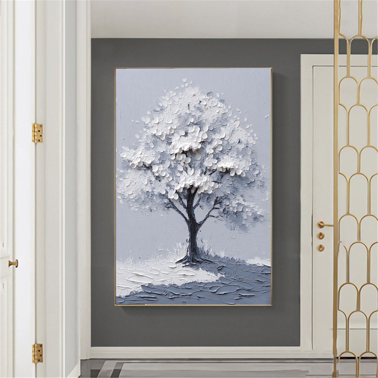 3D-Textured Art | Textured White Blossom Tree Botanical Textured Wall Art