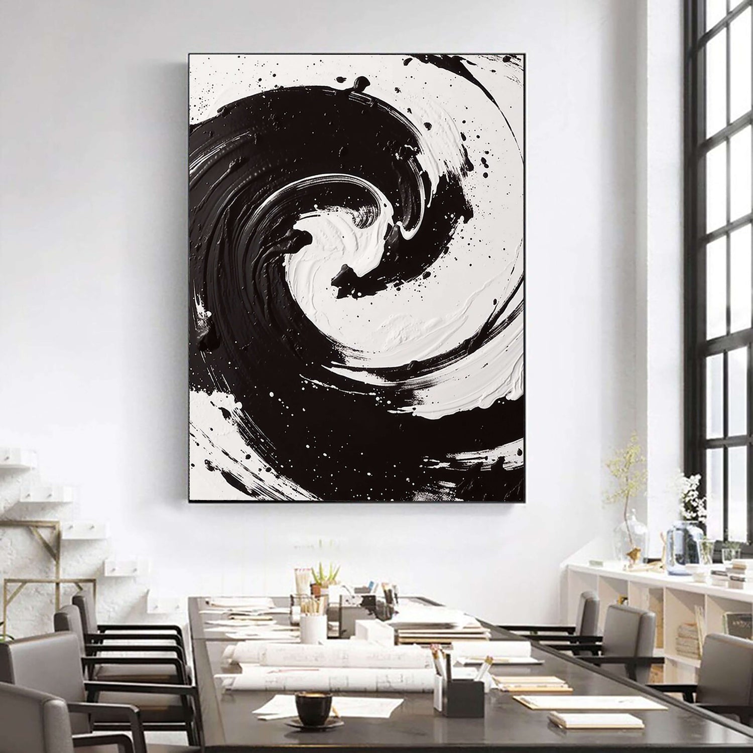 3D-Textured Art | Monochrome Swirl Motion Neutral Textured Canvas Wall Art