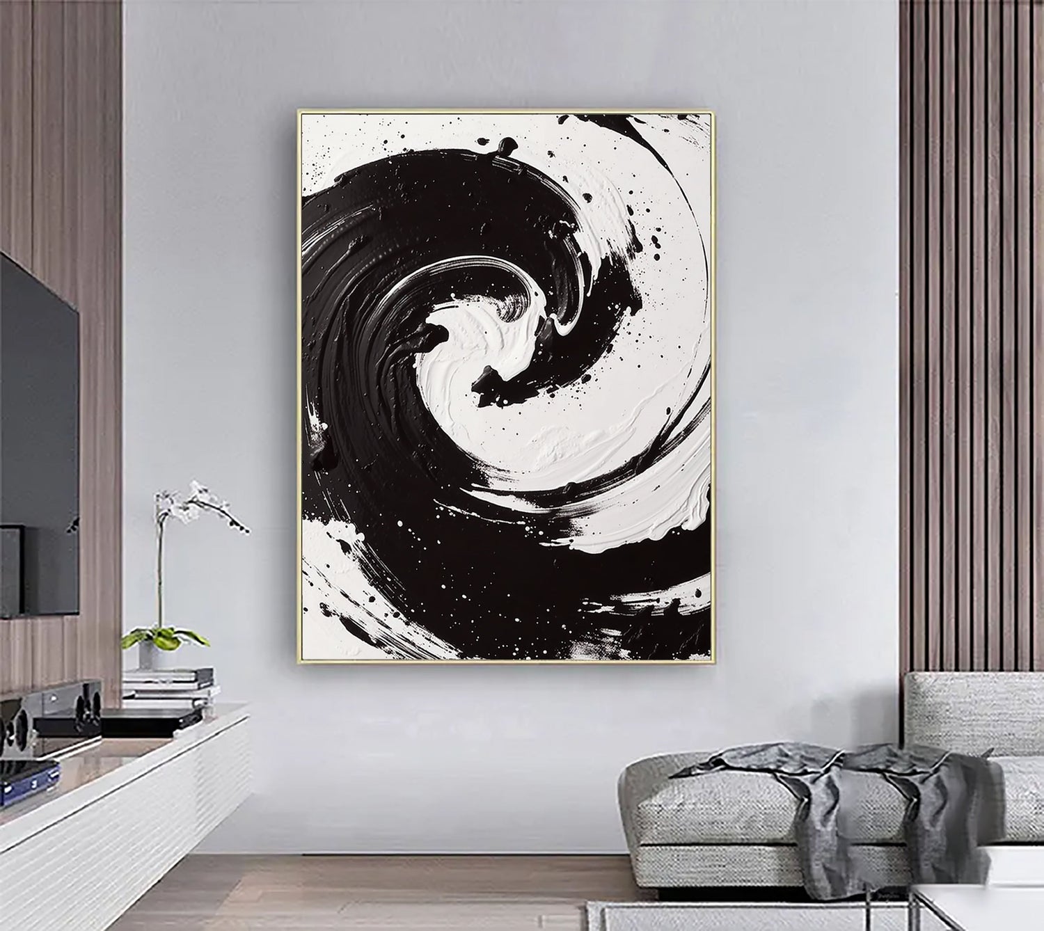 3D-Textured Art | Monochrome Swirl Motion Neutral Textured Canvas Wall Art