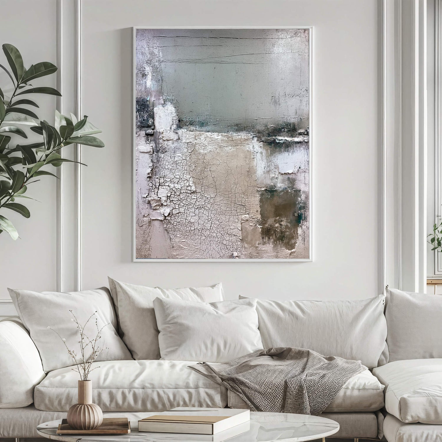 Wabi-Sabi Art | Cracked Sage Terrain Weathered Textured Wall Art