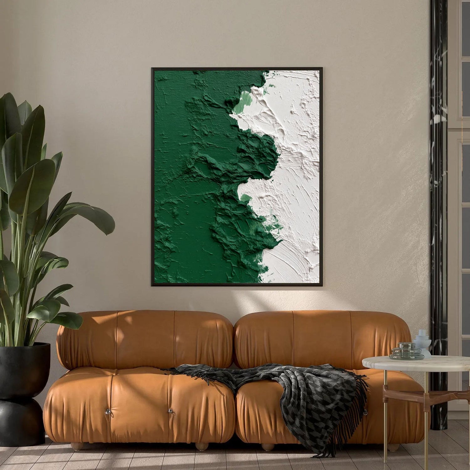 3D-Textured Art | Green White Texture Split Neutral Textured Canvas Wall Art