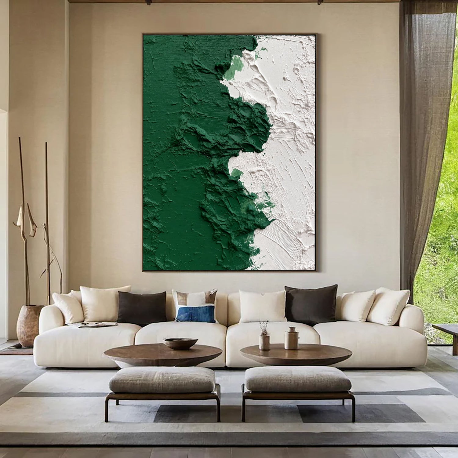 3D-Textured Art | Green White Texture Split Neutral Textured Canvas Wall Art