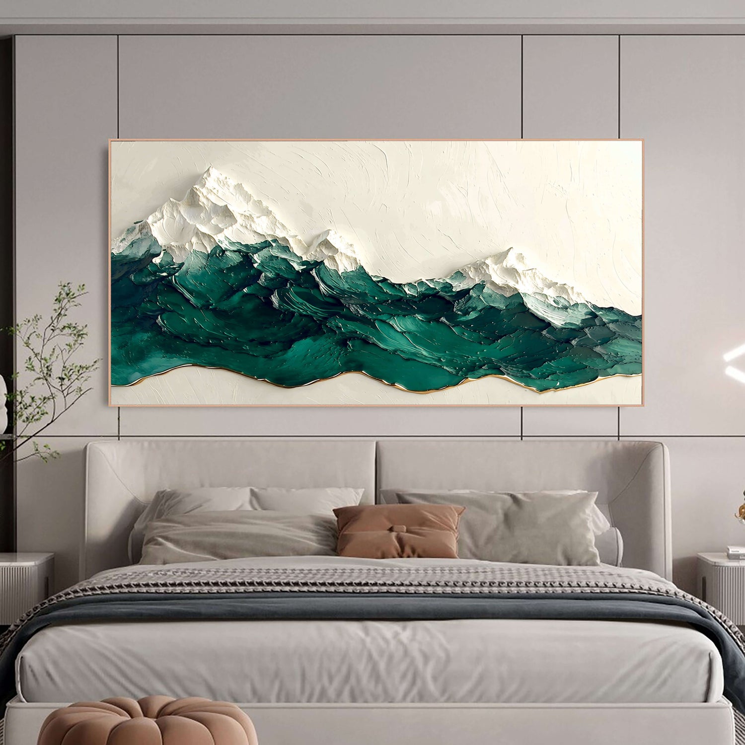 3D-Textured Art | Emerald Mountain Peaks Dimensional Living Room Wall Art