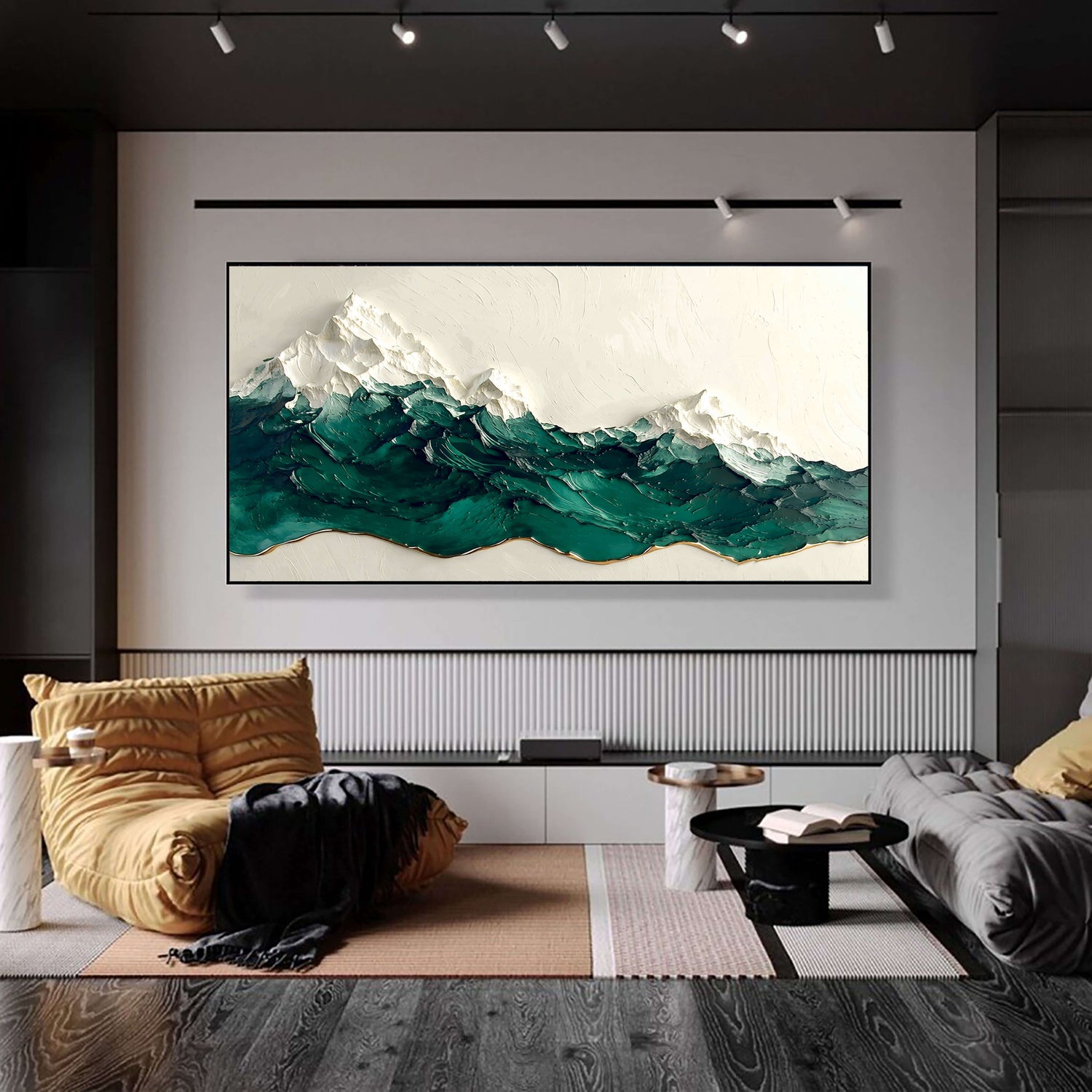 3D-Textured Art | Emerald Mountain Peaks Dimensional Living Room Wall Art