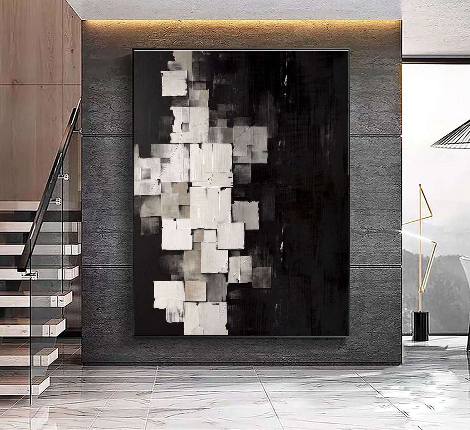 Wabi-Sabi Art | Weathered Monochrome Mosaic Weathered Textured Wall Art