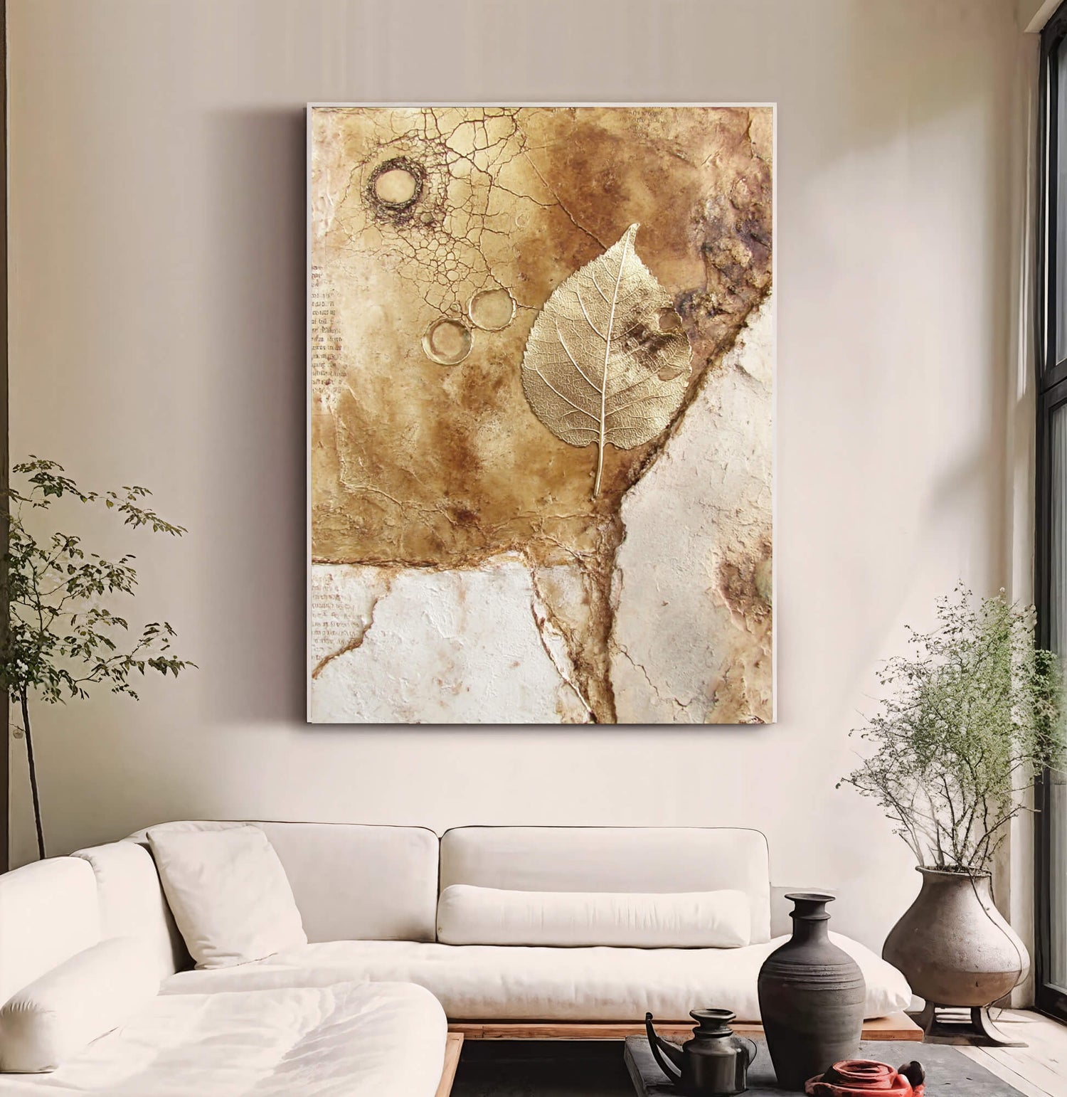 Contemporary Luxe Art | Gilded Leaf Relic Gold Accent Luxury Wall Art