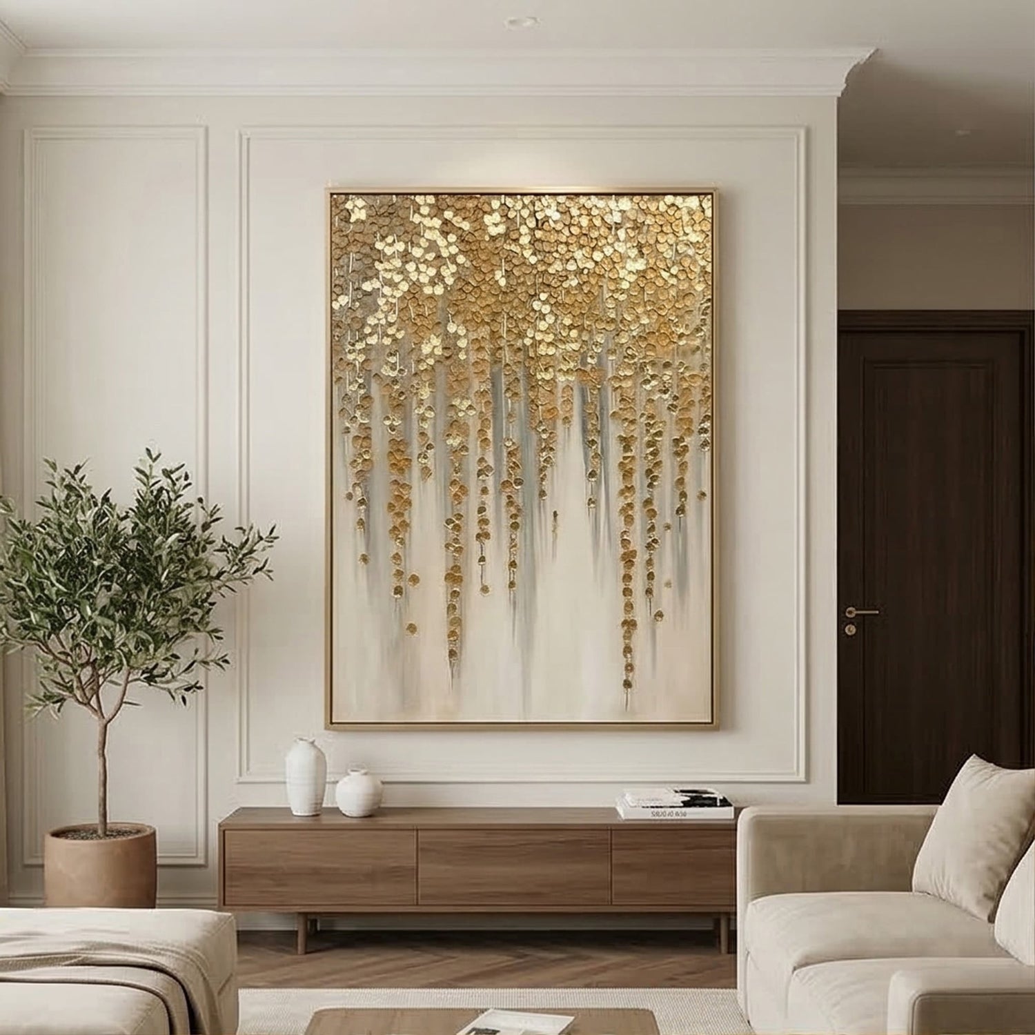 Contemporary Luxe Art | Golden Petal Falls Gold Accent Luxury Wall Art