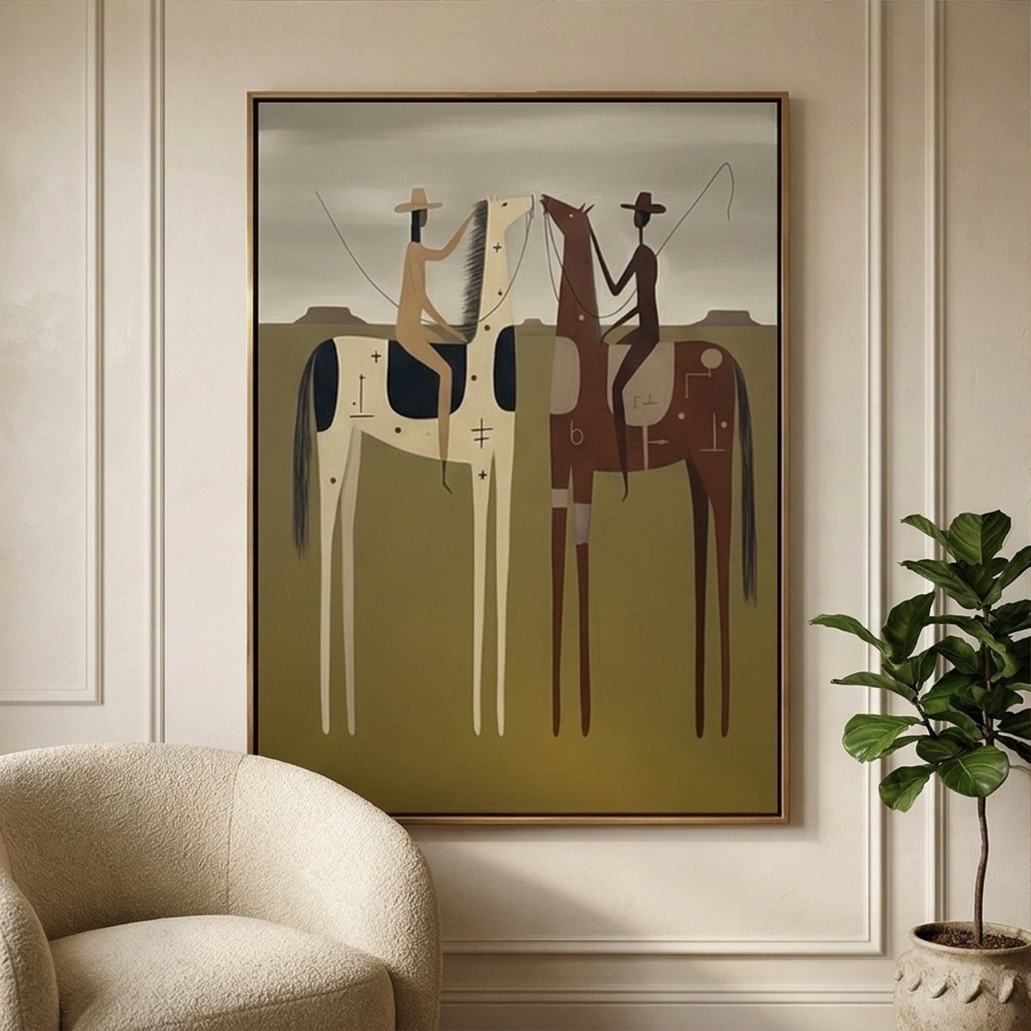 Vintage Americana Art | Frontier Mirror Riders Western Canvas Wall Decor
