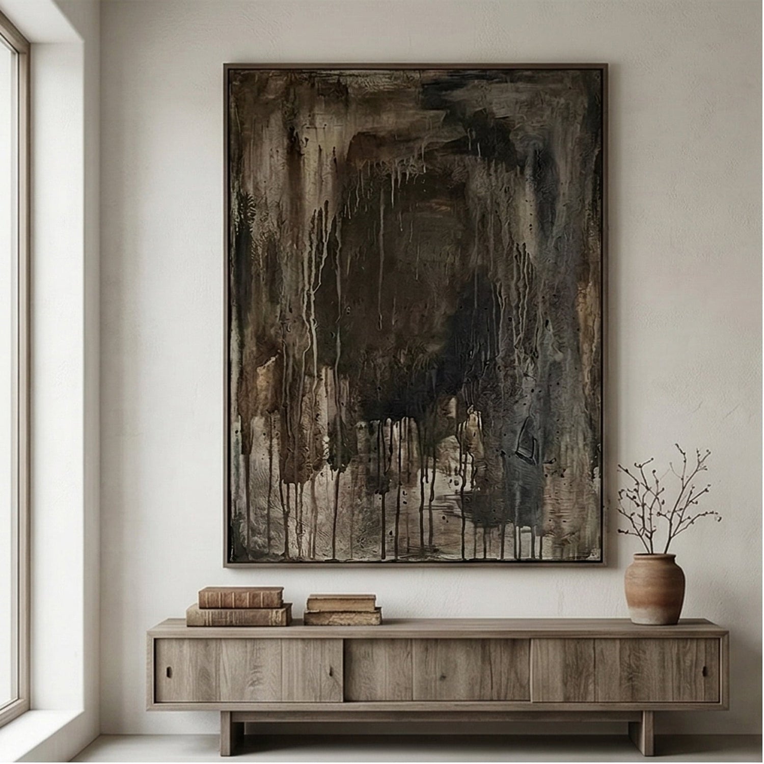 Wabi-Sabi Art | Midnight Ember Veil Organic Texture Canvas Wall Art
