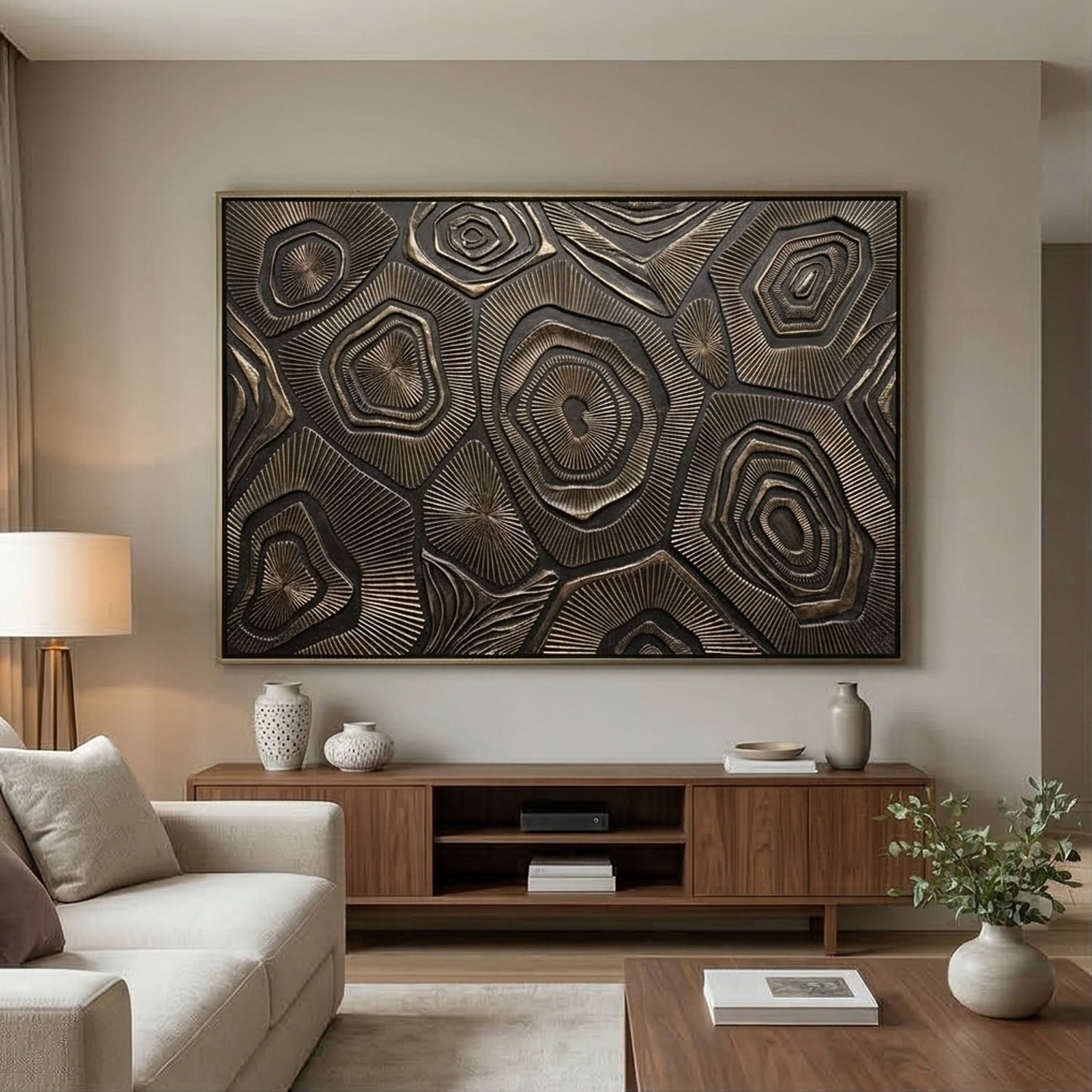 Contemporary Luxe Art | Bronze Strata Echo Gold Accent Canvas Wall Art
