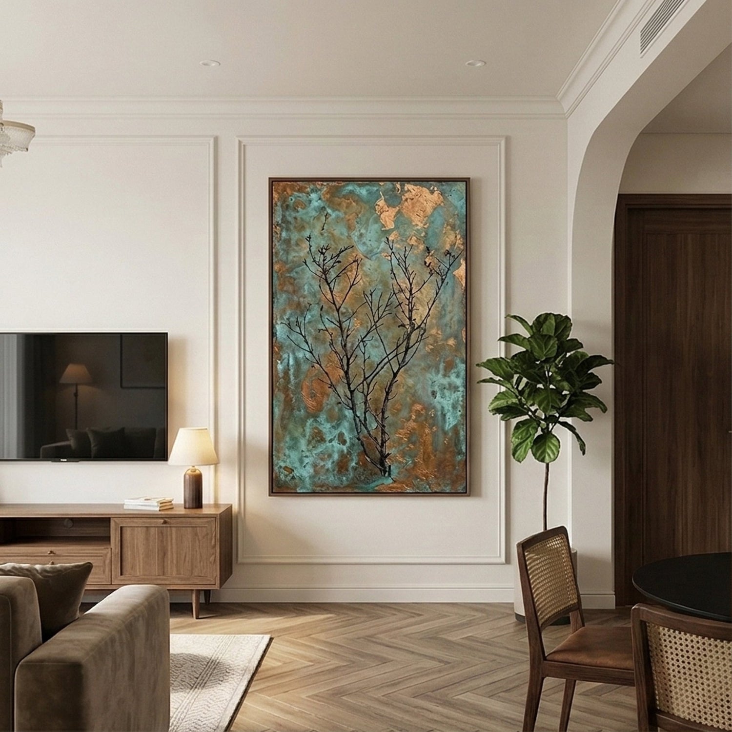 Wabi-Sabi Art | Verdigris Branch Poem Minimalist Living Room Wall Decor