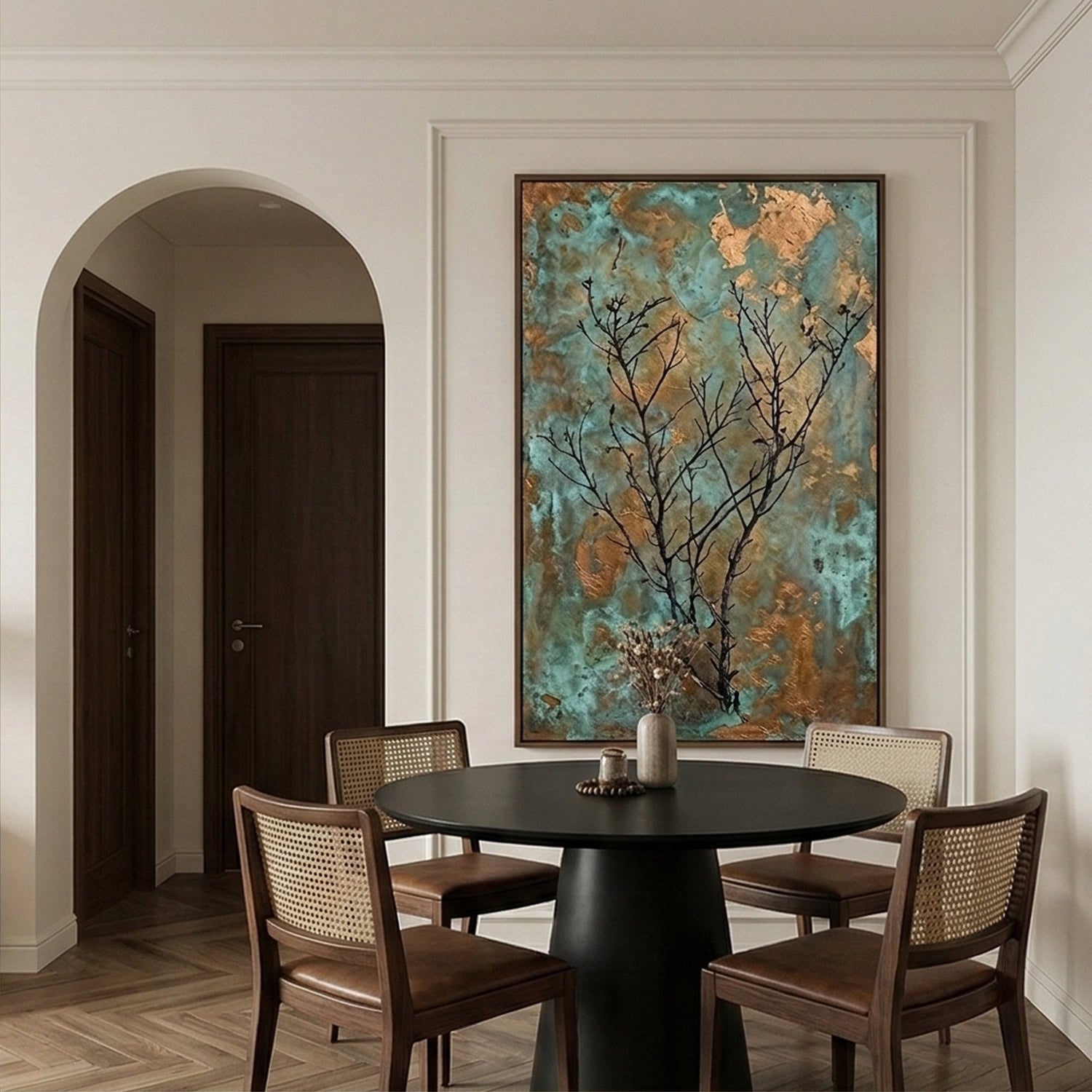 Wabi-Sabi Art | Verdigris Branch Poem Minimalist Living Room Wall Decor