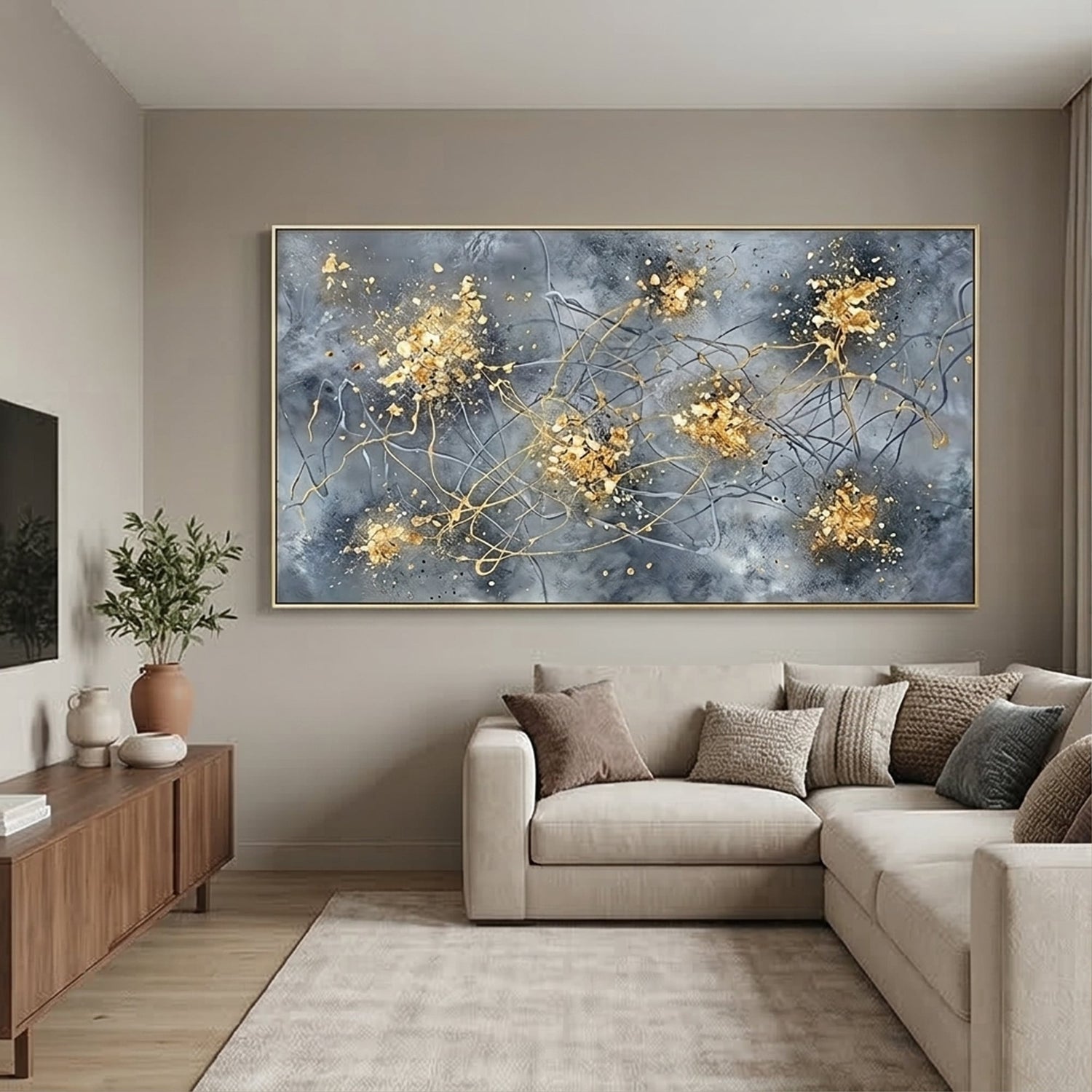 Contemporary Luxe Art | Golden Ember Bloom Gold Accent Luxury Wall Art