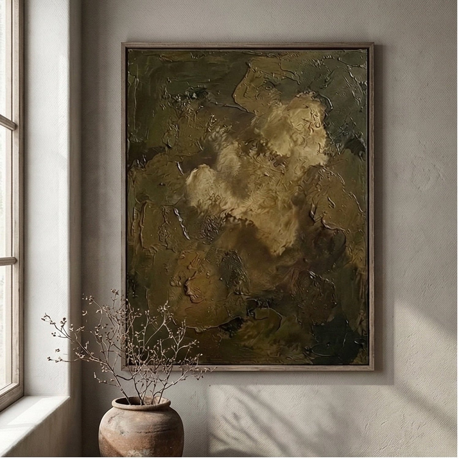 Wabi-Sabi Art | Golden Shadow Figure Gold Accent Neutral Wall Art