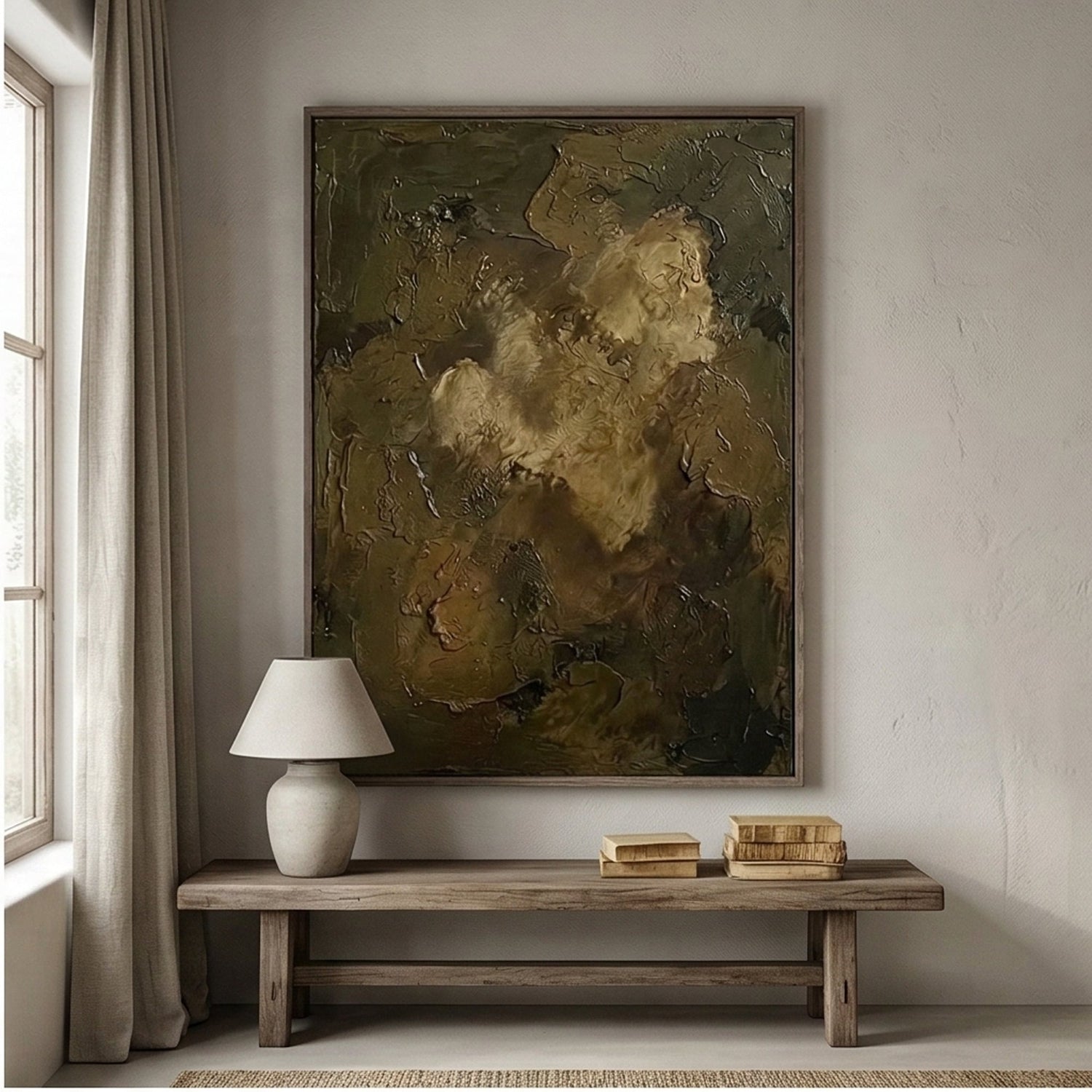 Wabi-Sabi Art | Golden Shadow Figure Gold Accent Neutral Wall Art