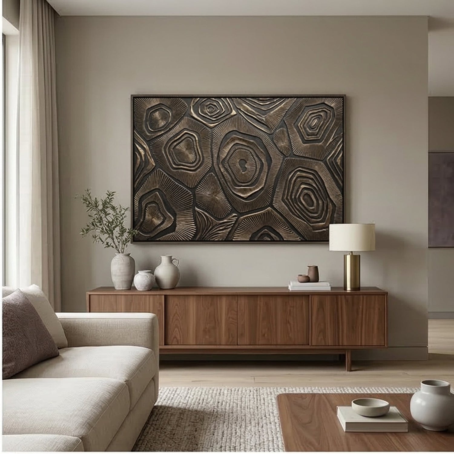 Contemporary Luxe Art | Bronze Strata Echo Gold Accent Canvas Wall Art