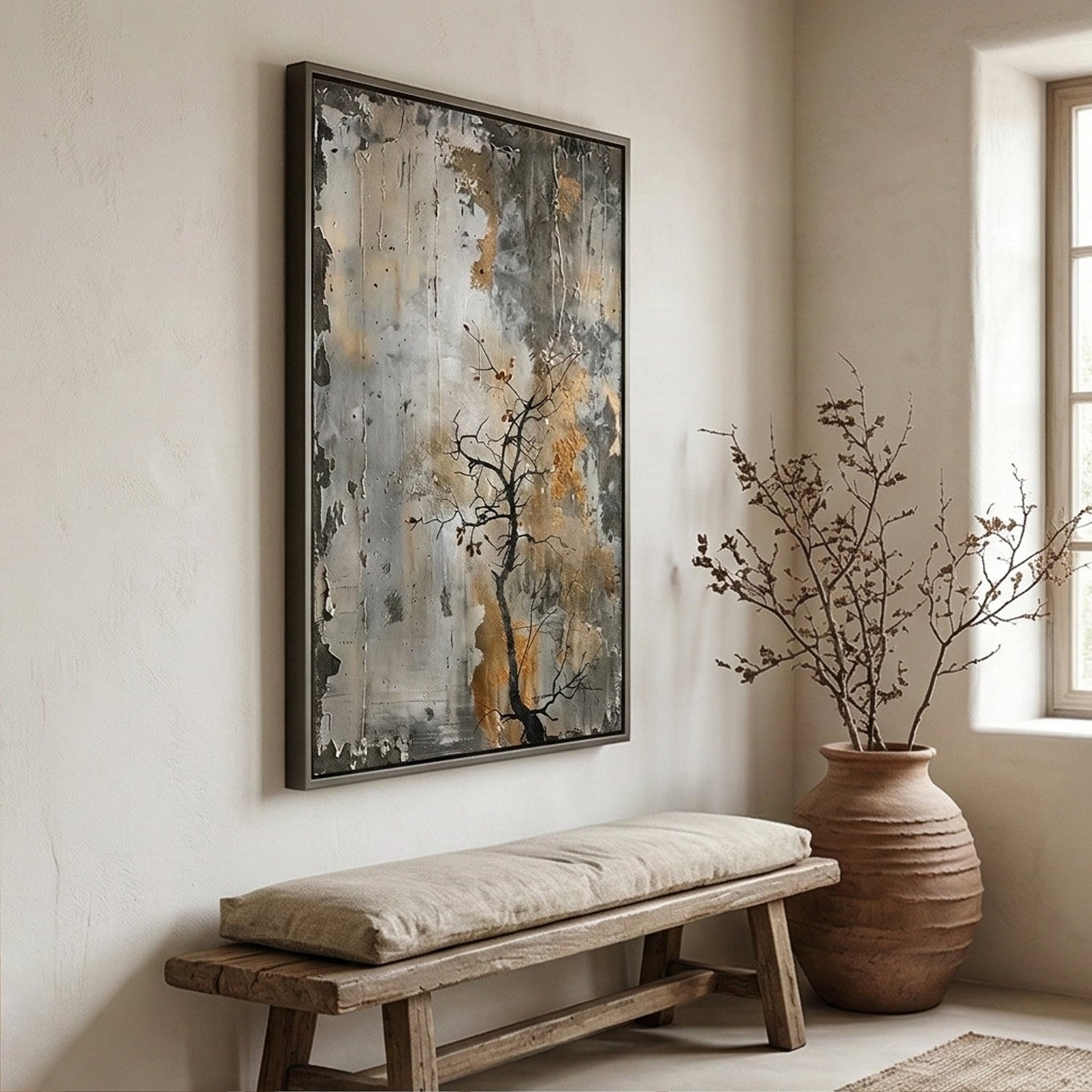 Wabi-Sabi Art | Weathered Quiet Bloom Weathered Textured Wall Art