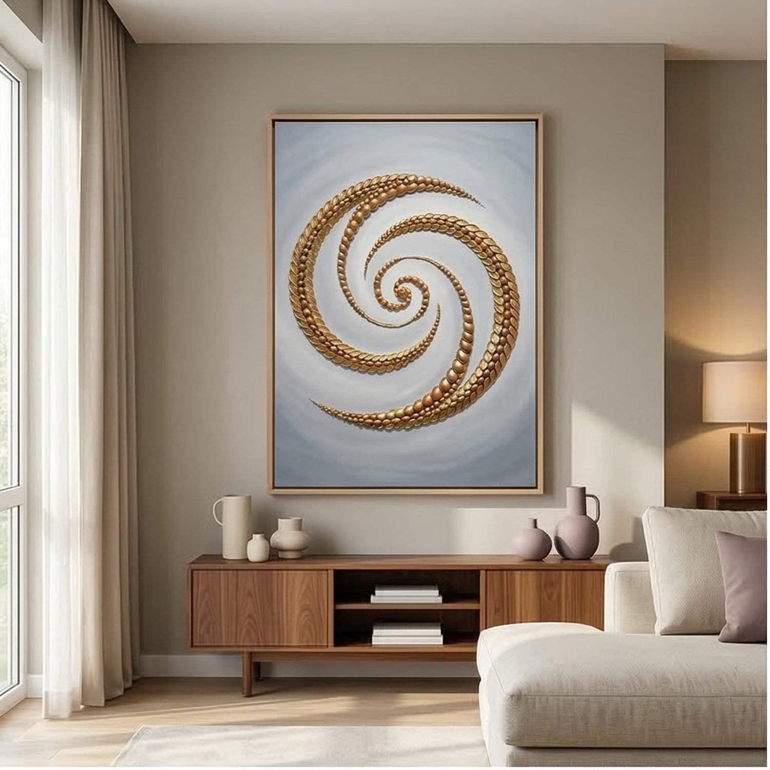 Contemporary Luxe Art | Golden Spiral Drift Gold Accent Luxury Wall Art