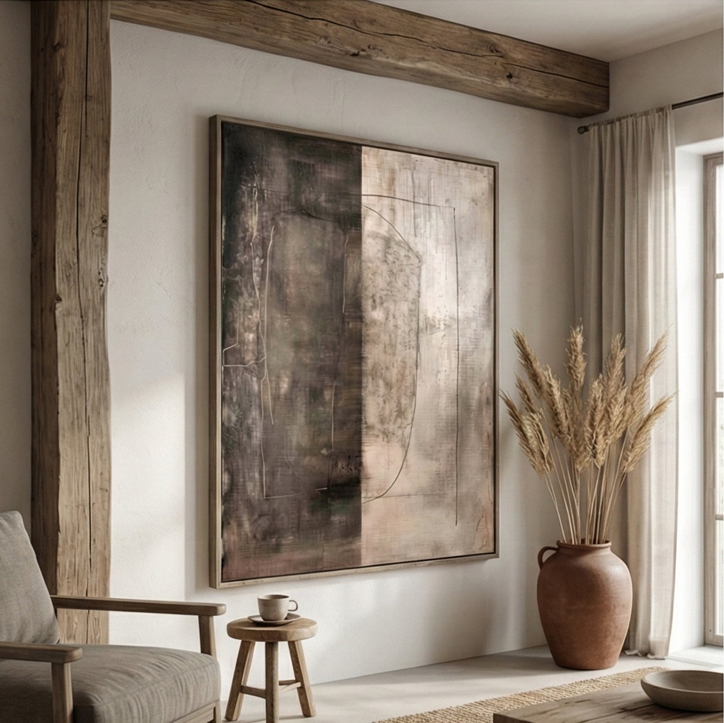 Wabi-Sabi Art | Urban Grid Calm Bedroom Wall Art