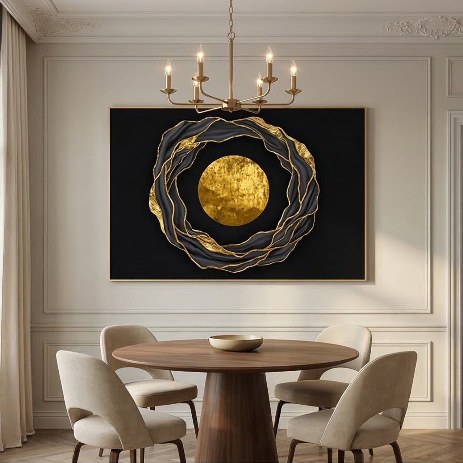 Contemporary Luxe Art | Celestial Orbit Gold Accent Canvas Wall Art