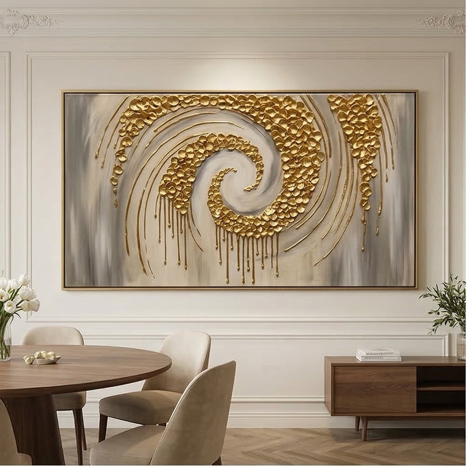 Contemporary Luxe Art | Golden Spiral Veil Gold Accent Luxury Wall Art