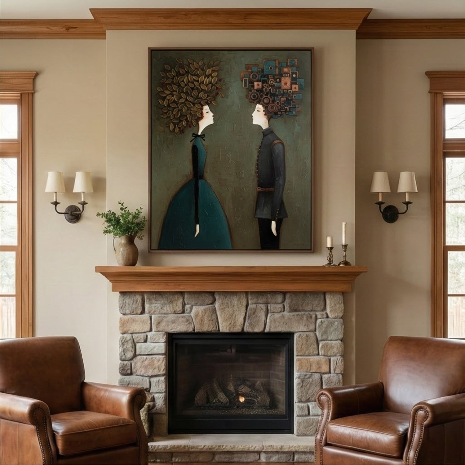 Surreal Art | Botanical Portrait Duo Whimsical Surreal Wall Art