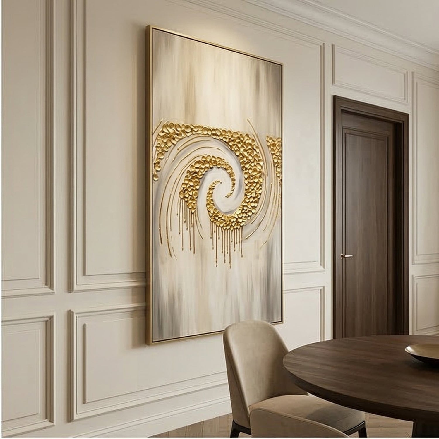 Contemporary Luxe Art | Golden Whisper Spiral Gold Accent Luxury Wall Art