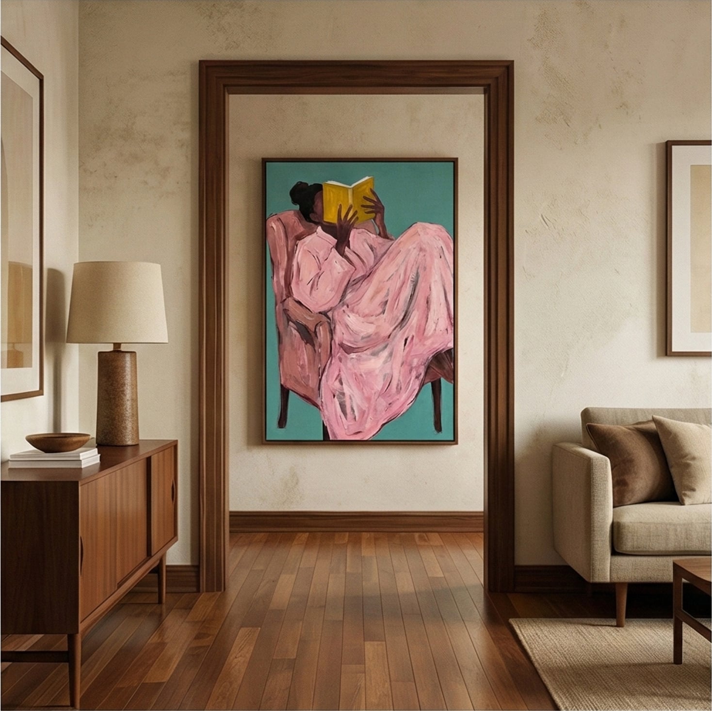 Surreal Art | Cozy-Yellow Book Reader Whimsical Surreal Wall Art