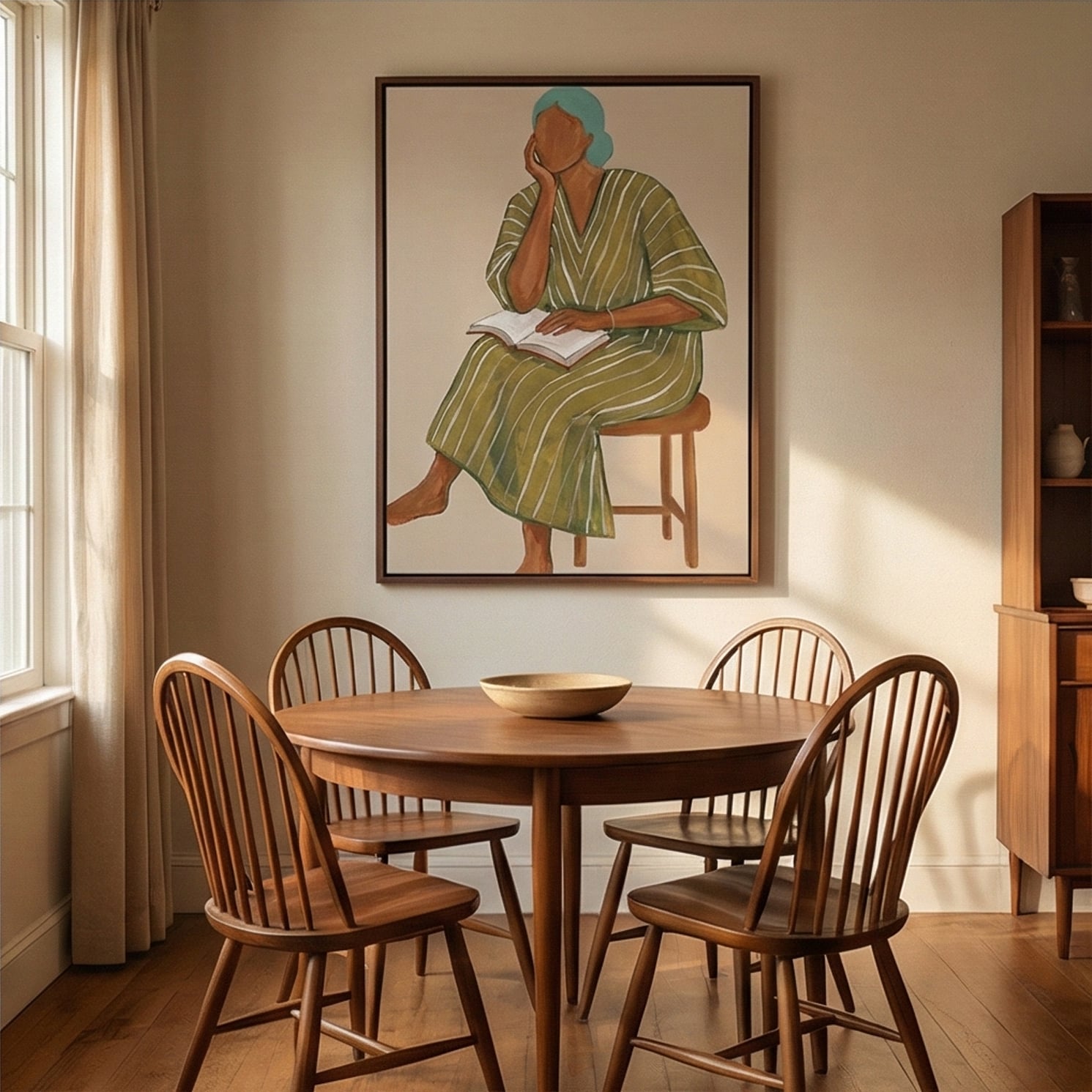 Surreal Art | Cozy-Green Striped Reader Whimsical Surreal Wall Art