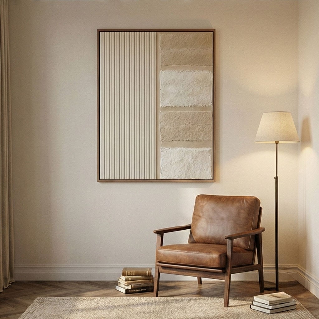 3D textured Art | Ivory Stratification Dimensional Living Room Wall Art