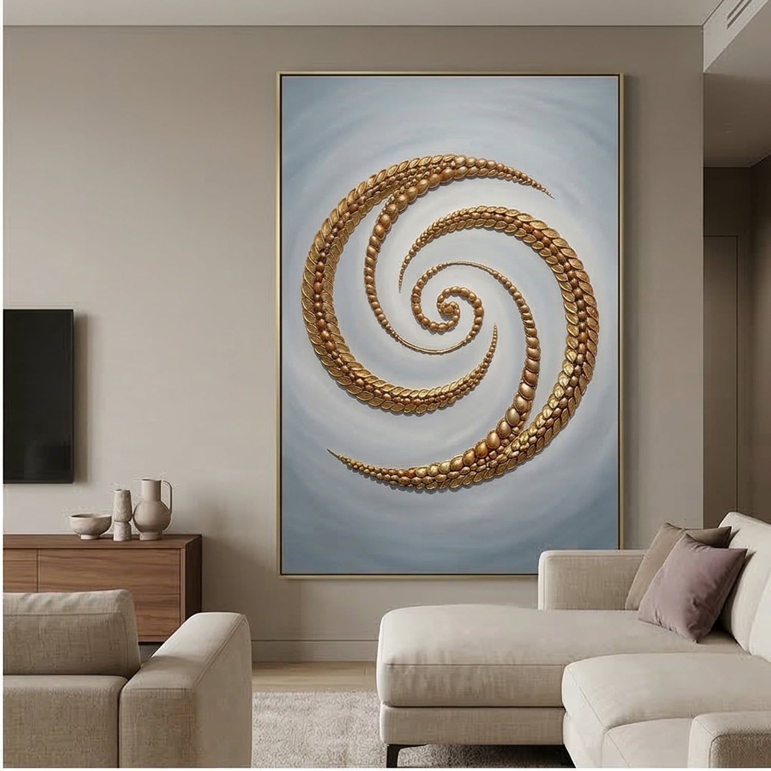 Contemporary Luxe Art | Golden Spiral Drift Gold Accent Luxury Wall Art