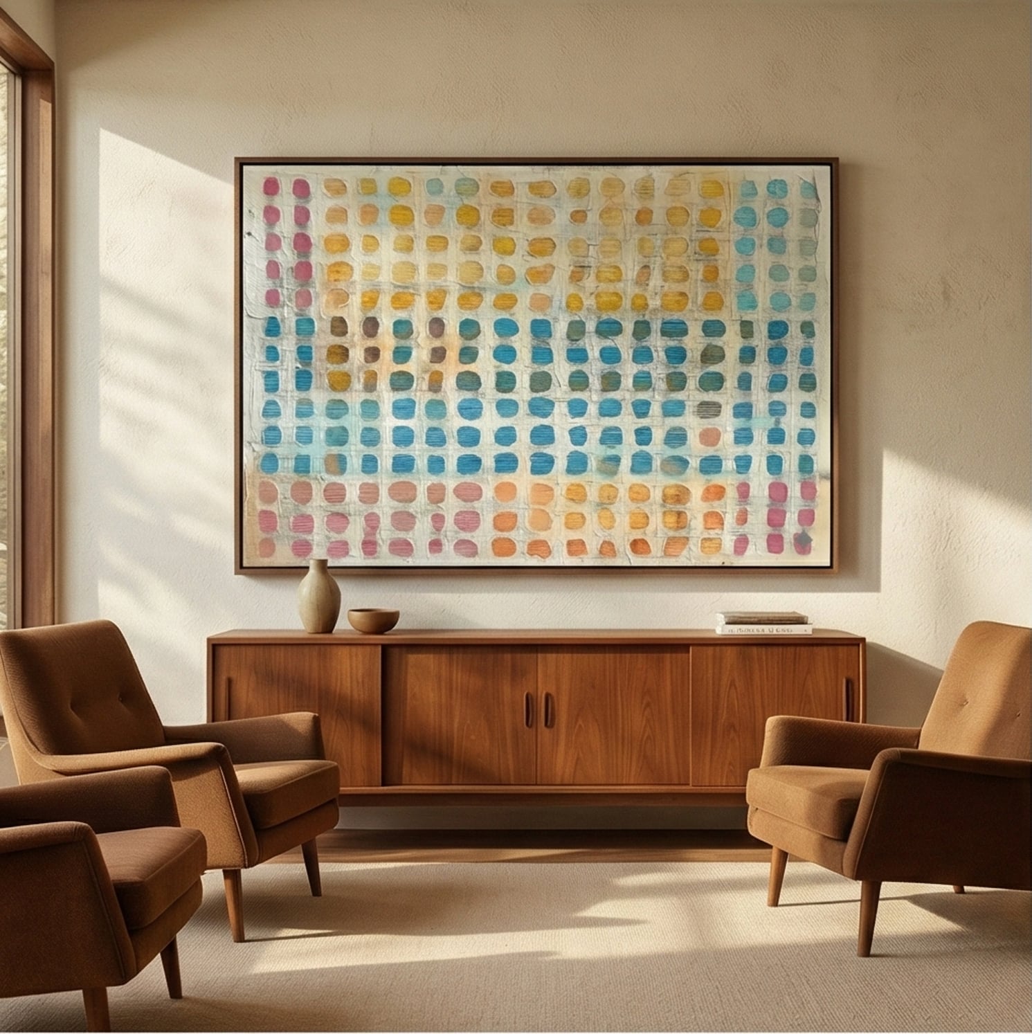 Wabi-Sabi Art | Chromatic Grid Calm Bedroom Wall Art