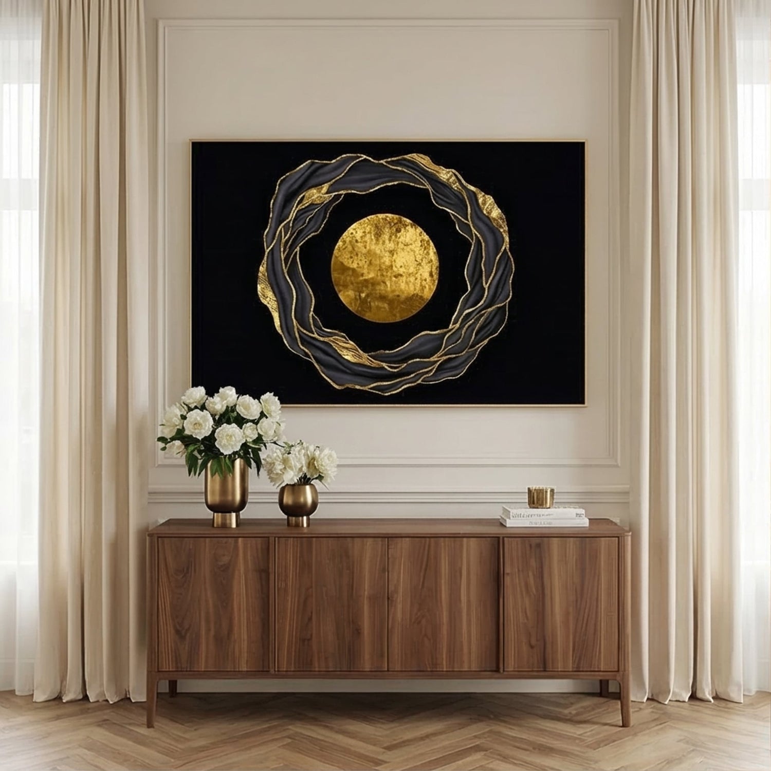 Contemporary Luxe Art | Celestial Orbit Gold Accent Canvas Wall Art
