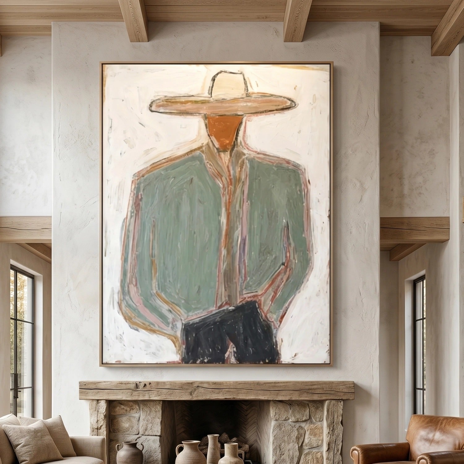Vintage Americana Art | Minimal Cowboy Figure Western Canvas Wall Decor