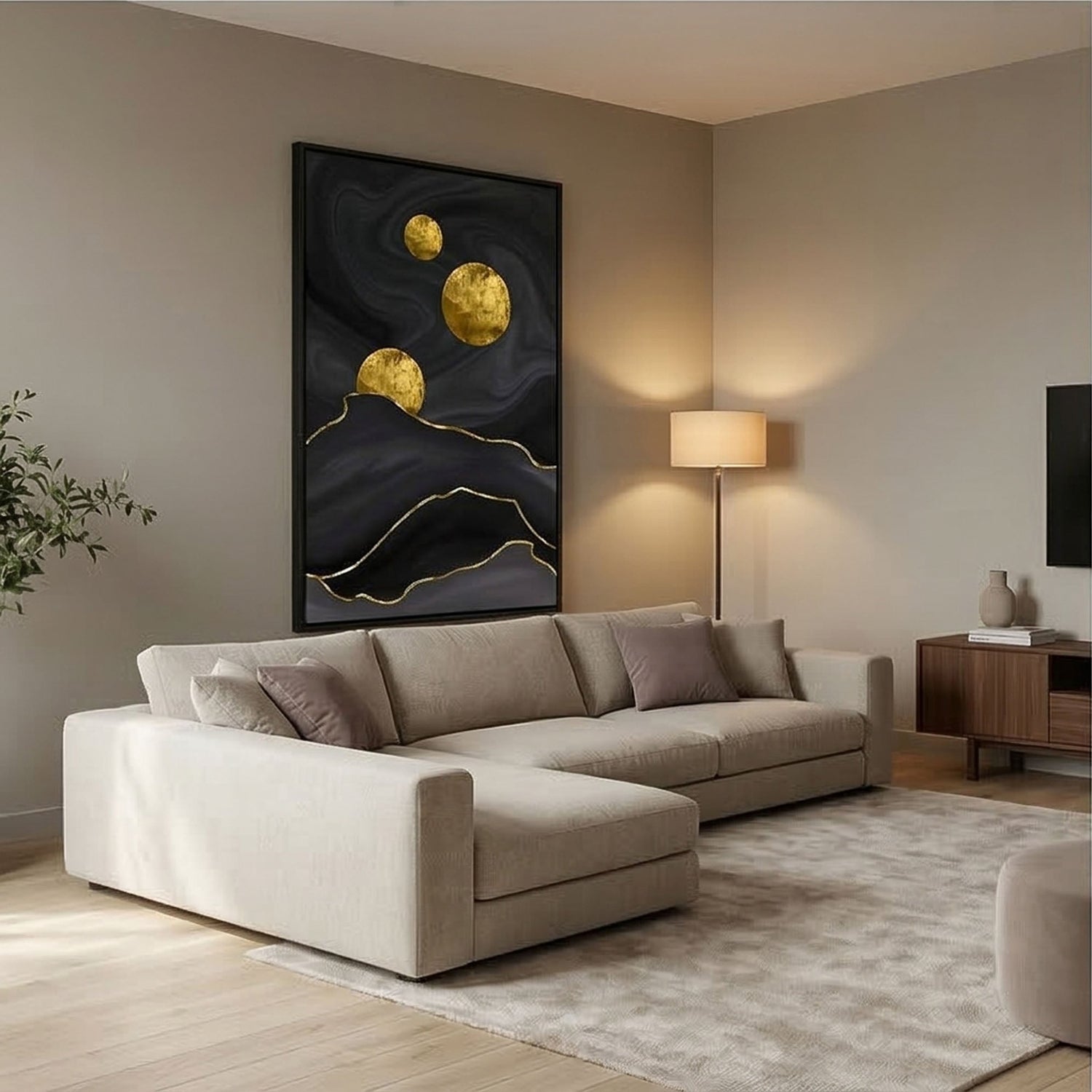 Contemporary Luxe Art | Golden Moon Passage Gold Accent Luxury Wall Art