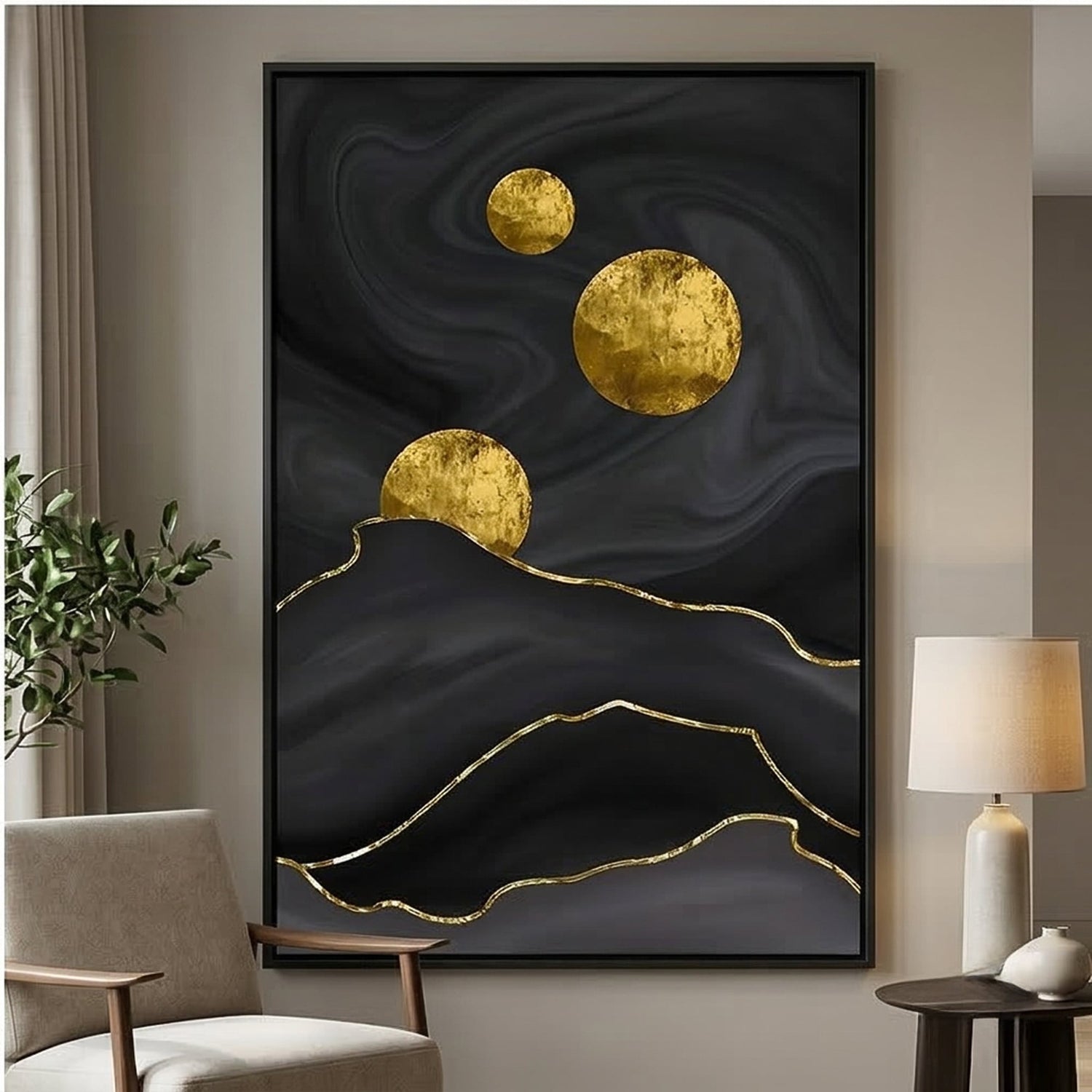 Contemporary Luxe Art | Golden Moon Passage Gold Accent Luxury Wall Art