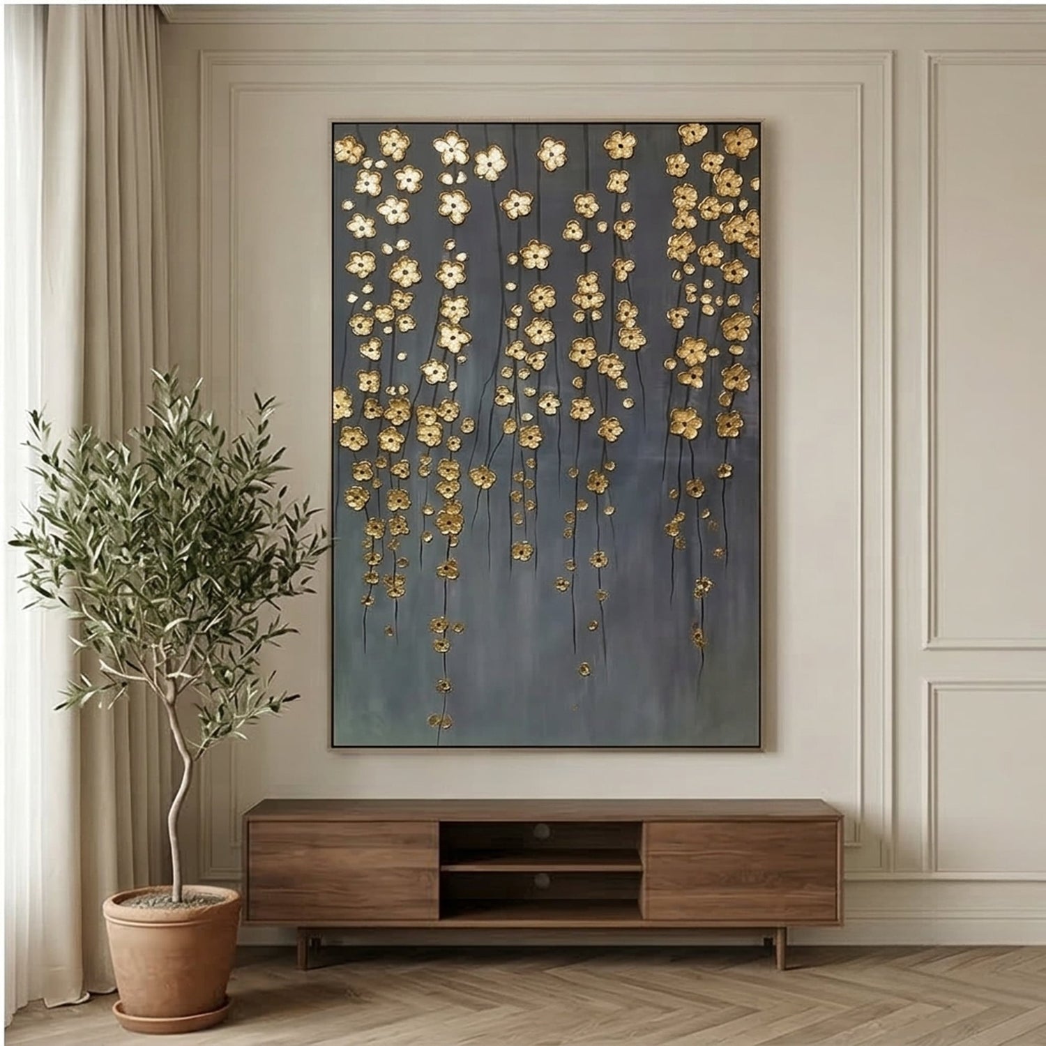 Contemporary Luxe Art | Golden Blossom Rain Gold Accent Luxury Wall Art