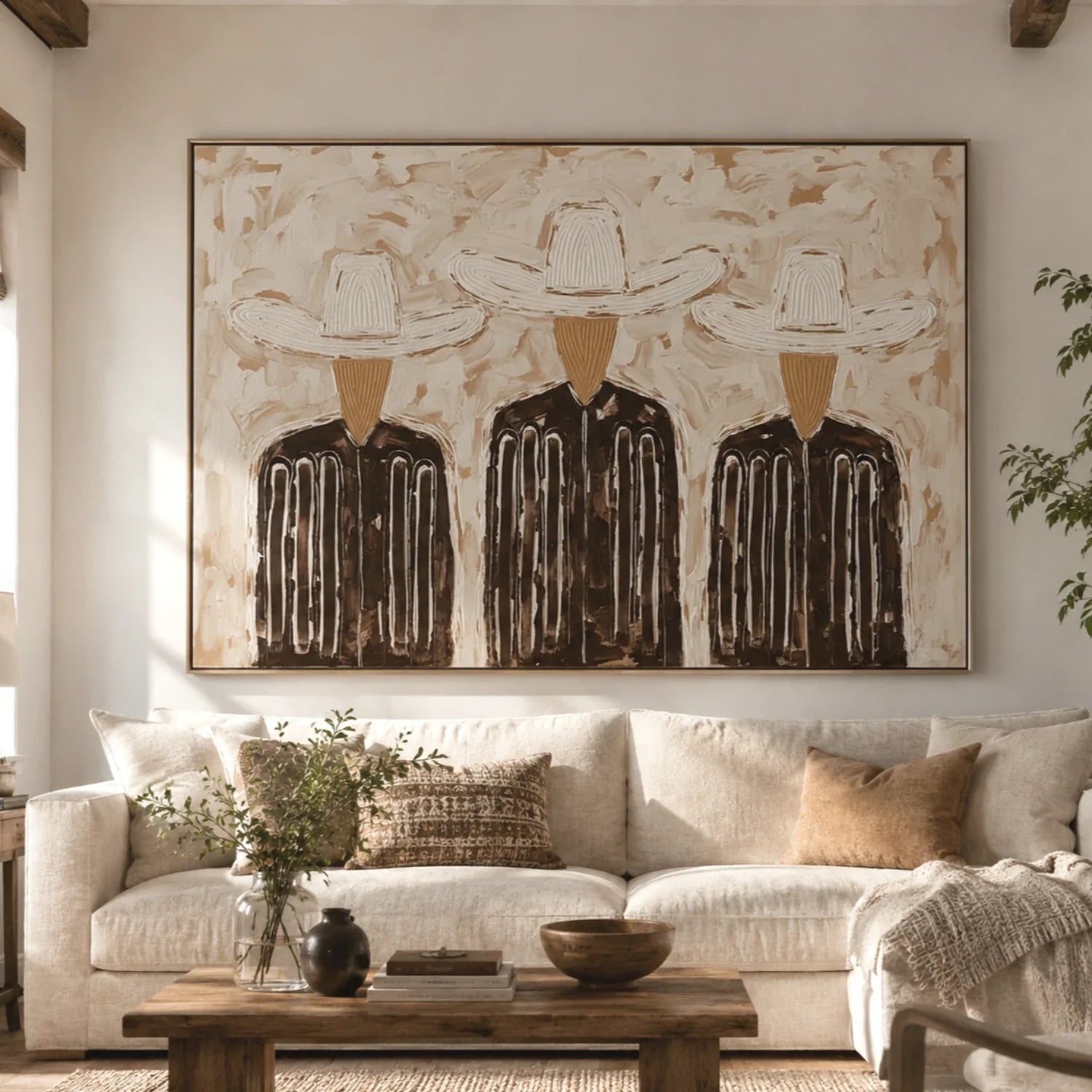 Vintage Americana Art | Trinity in Linen Rustic Living Room Wall Art