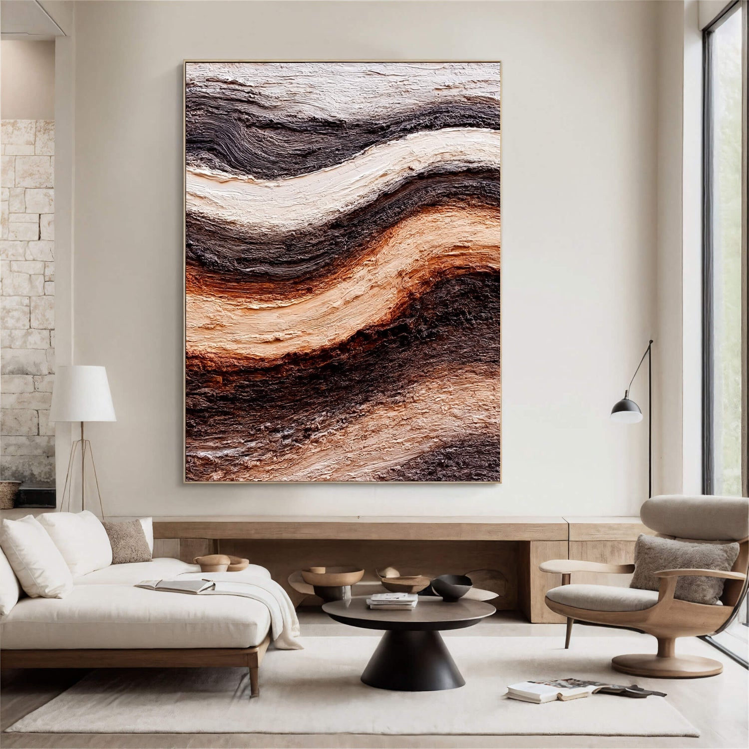 3D-Textured Art | Earthy Wave Layers Coastal Textured Wall Art