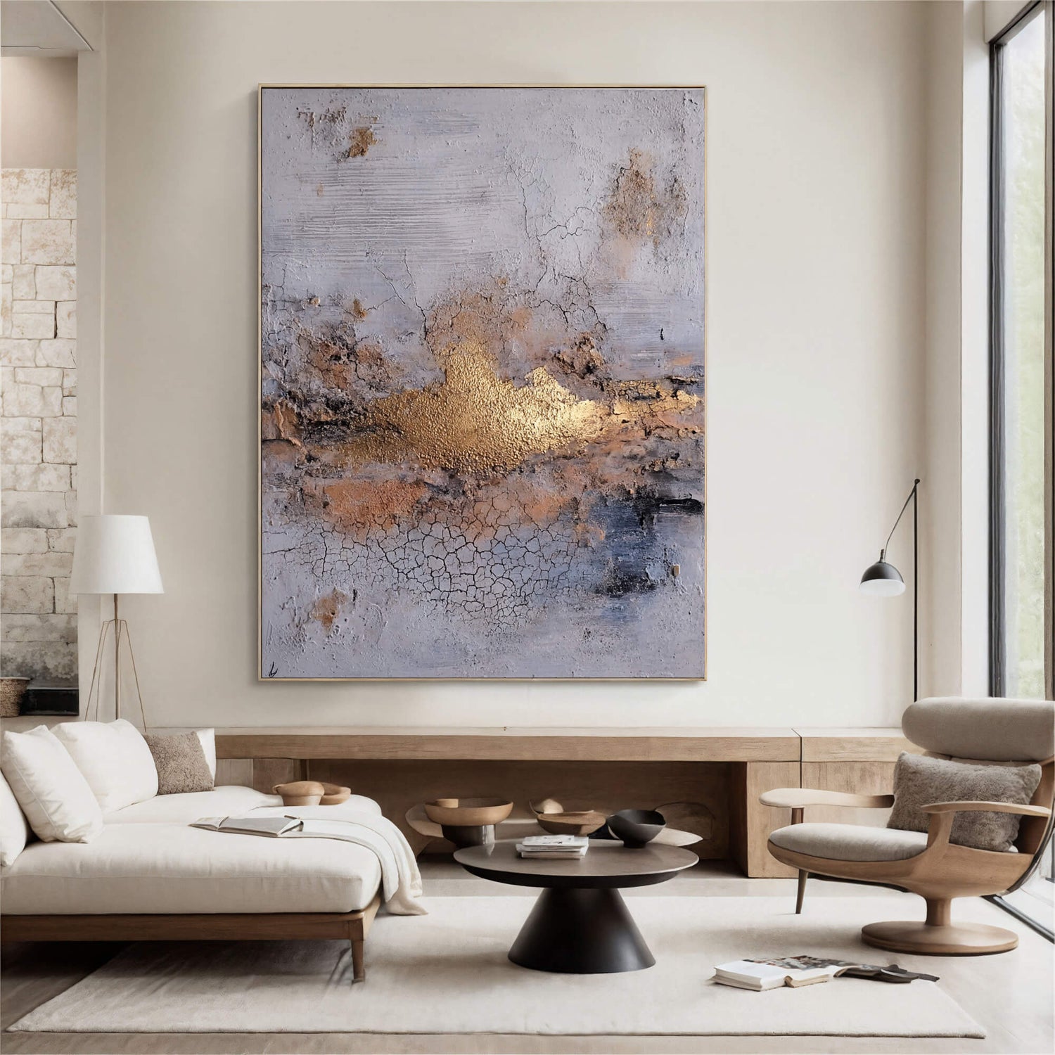 Wabi-Sabi Art | Cracked Gold Horizon Weathered Textured Wall Art