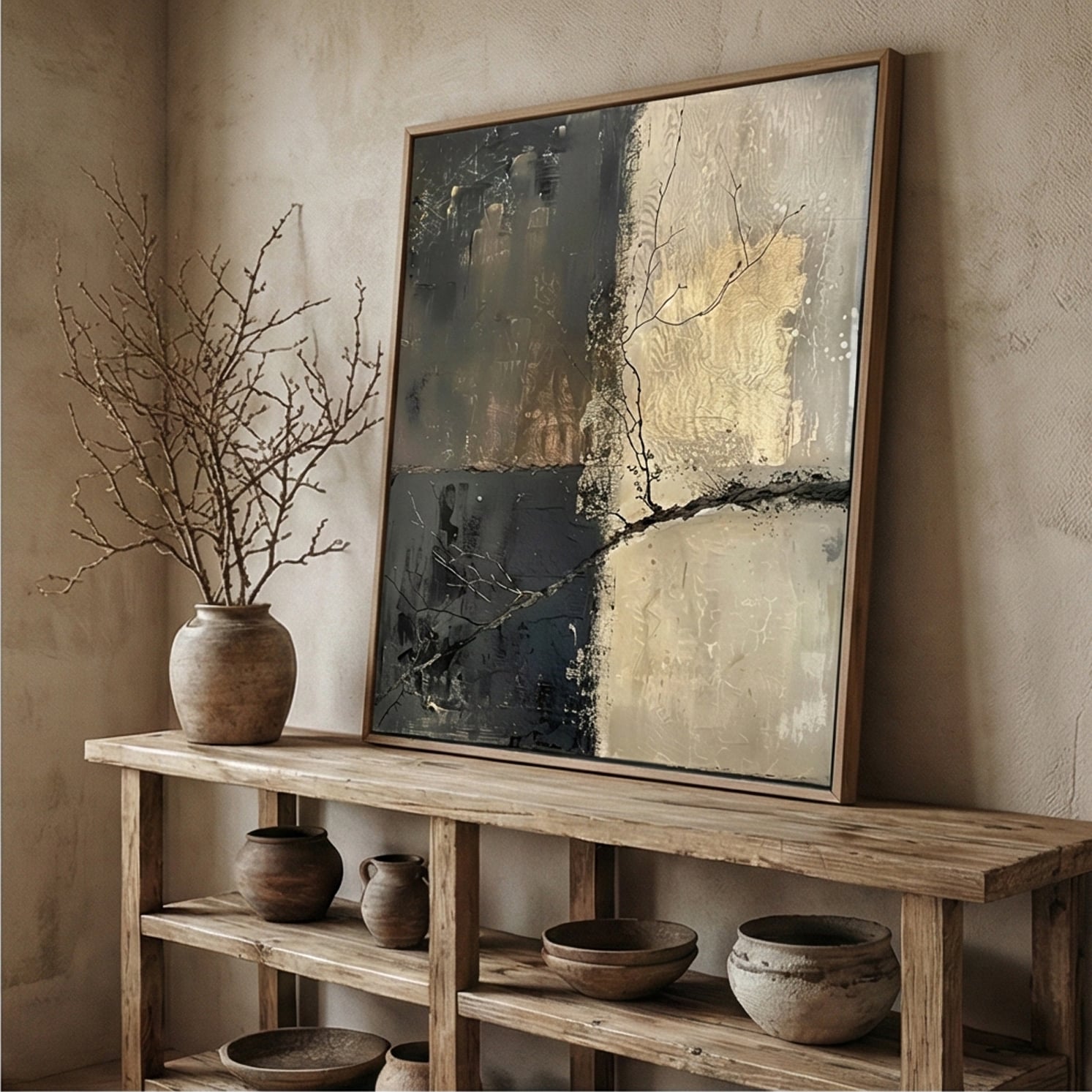 Wabi-Sabi Art | Chiaroscuro Divide Minimalist Living Room Wall Decor