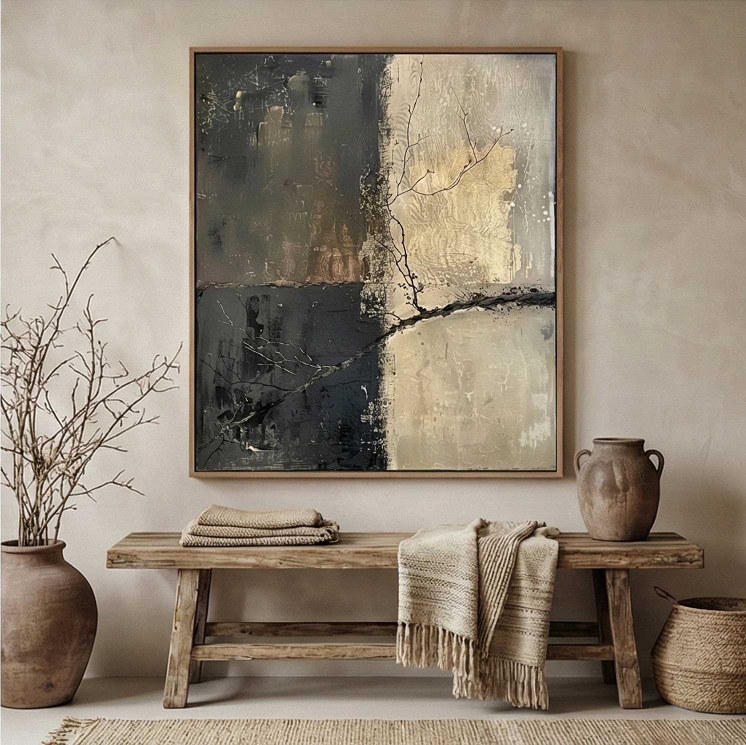 Wabi-Sabi Art | Chiaroscuro Divide Minimalist Living Room Wall Decor