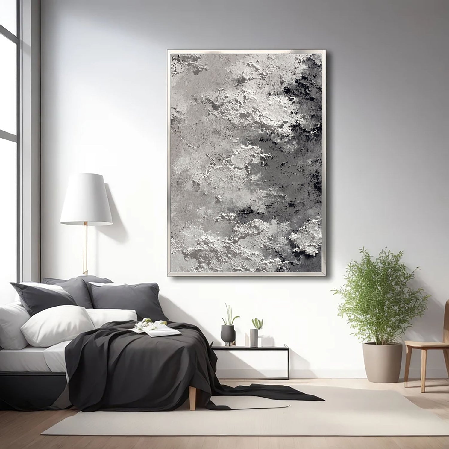 3D-Textured Art | Monochrome Cloud Relief Neutral Textured Canvas Wall Art