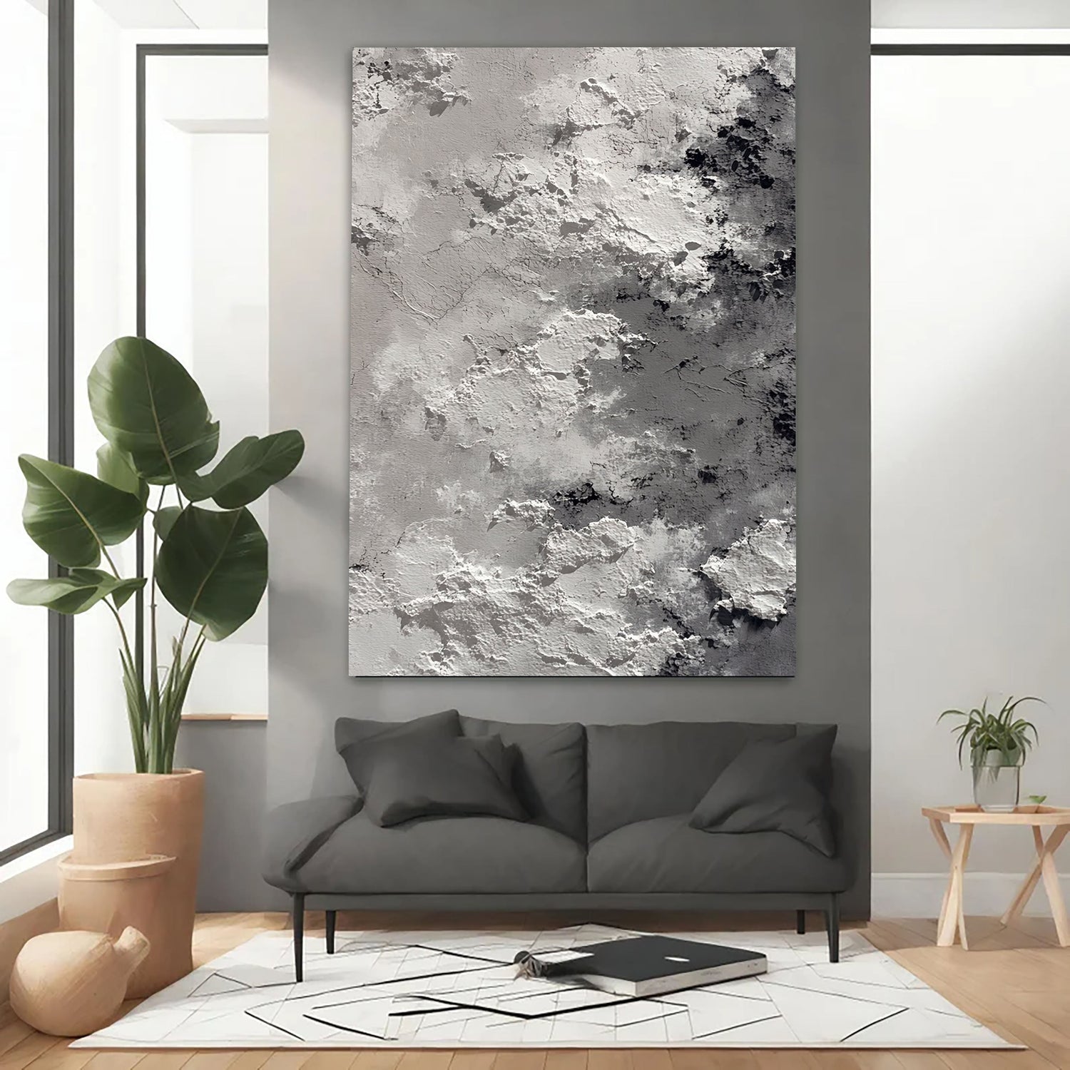 3D-Textured Art | Monochrome Cloud Relief Neutral Textured Canvas Wall Art