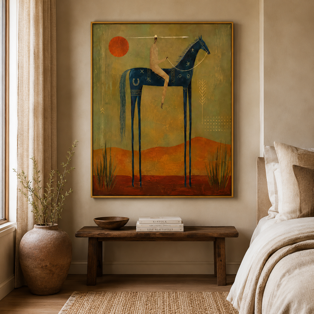 Vintage Americana Art | Desert Totem Rider Western Canvas Wall Decor