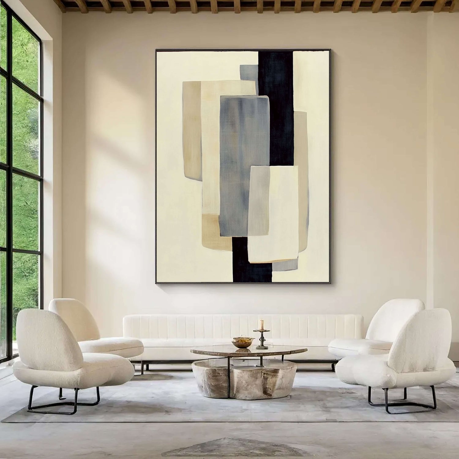 Abstract Art | Neutral Block Harmony Modern Abstract Wall Decor